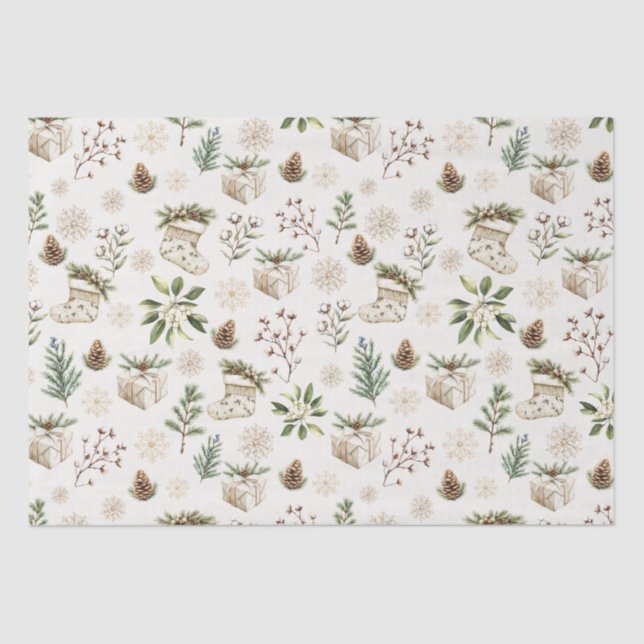 Elegant Watercolor Christmas Holiday Pattern  Tissue Paper (Front)