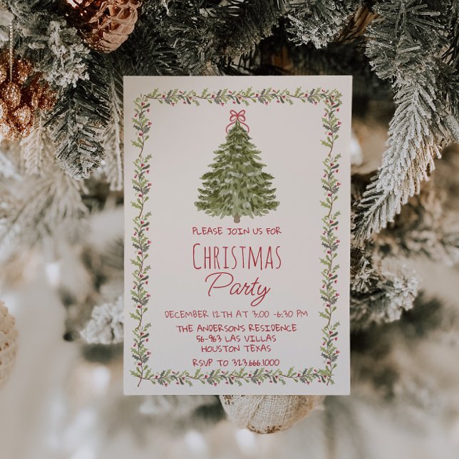 Elegant Watercolor Christmas Holly FrameTree Party Invitation (Creator Uploaded)
