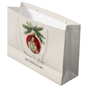 Elegant Watercolor Christmas Ornament Family Photo Large Gift Bag