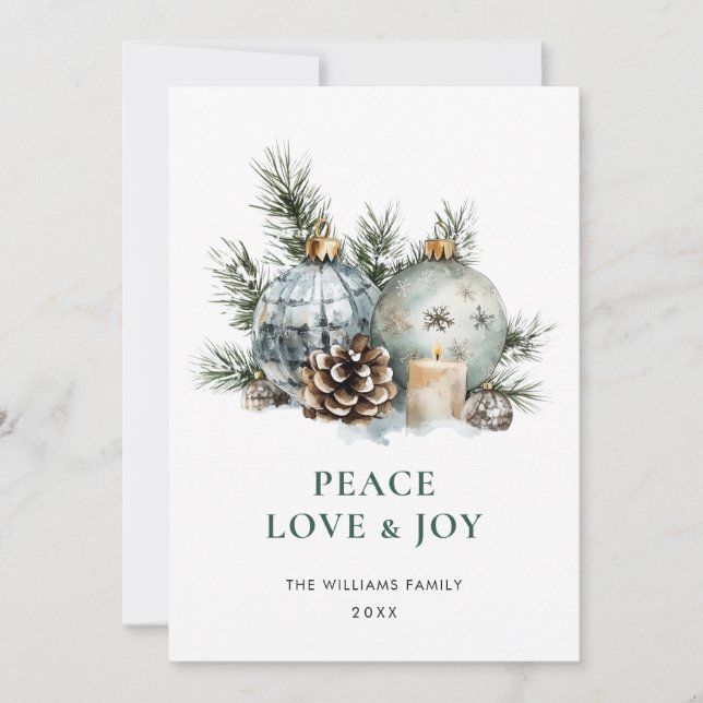 Elegant Watercolor Christmas Ornament Greeting Holiday Card (Front)