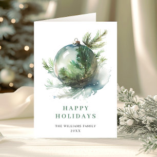 Elegant Watercolor Christmas Ornament Greeting Holiday Card