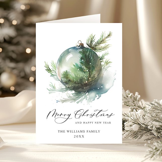 Elegant Watercolor Christmas Ornament Greeting Holiday Card (Creator Uploaded)
