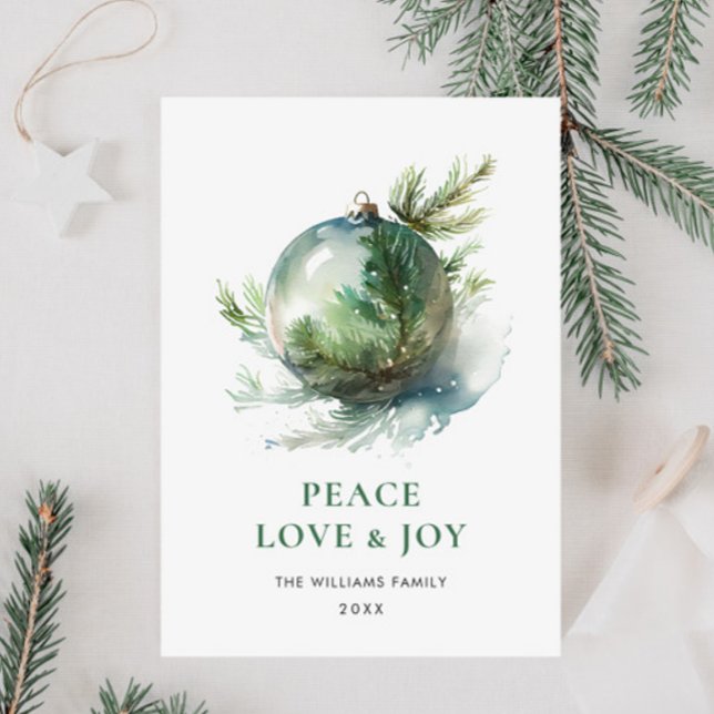 Elegant Watercolor Christmas Ornament Greeting Holiday Card (Creator Uploaded)