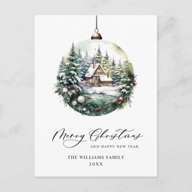 Elegant Watercolor Christmas Ornament Holiday Postcard (Front)