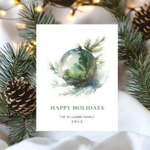 Elegant Watercolor Christmas Ornament Holiday Postcard