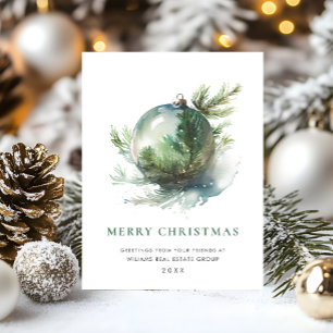 Elegant Watercolor Christmas Ornament Holiday Postcard