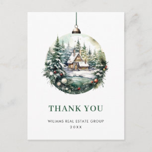 Elegant Watercolor Christmas Ornament Thank You Postcard