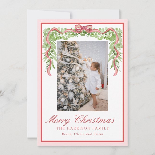Elegant Watercolor Christmas Photo Card (Front)