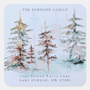 Elegant Watercolor Christmas Pine Return Address Square Sticker