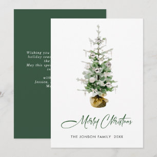 Elegant Watercolor Christmas Pine Tree Greeting Holiday Card