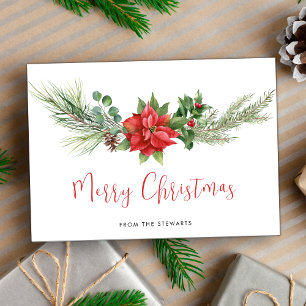 Elegant Watercolor Christmas Red Floral Holiday Card