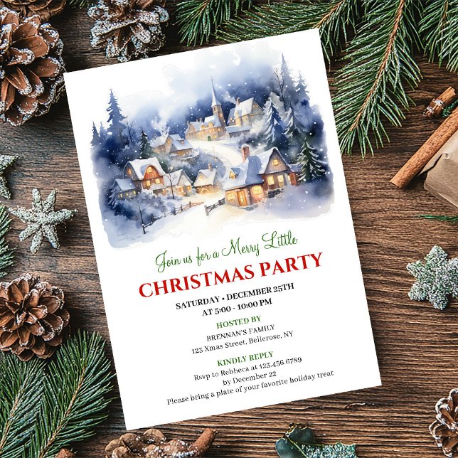 Elegant watercolor Christmas scene holiday party  Invitation (Elegant watercolor Christmas scene holiday party card)