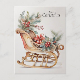 Elegant Watercolor Christmas Sleigh Holiday Postcard