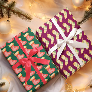 Elegant Watercolor Christmas Stocking Wrapping Paper Sheet