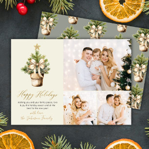 Elegant Watercolor Christmas Tree 3 Photo Collage Holiday Card