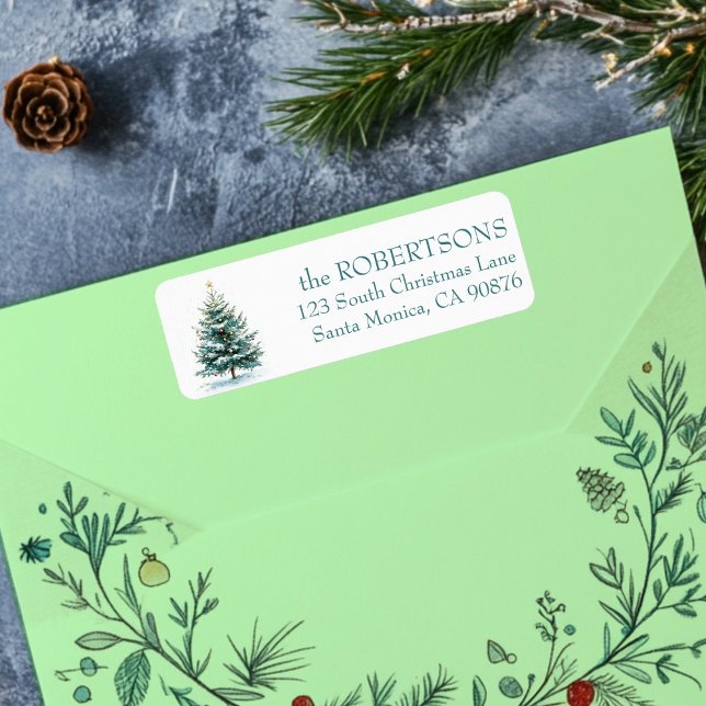 Elegant Watercolor Christmas Tree CUSTOM  (Elegant Watercolor Christmas Tree CUSTOM Return Address Label
)