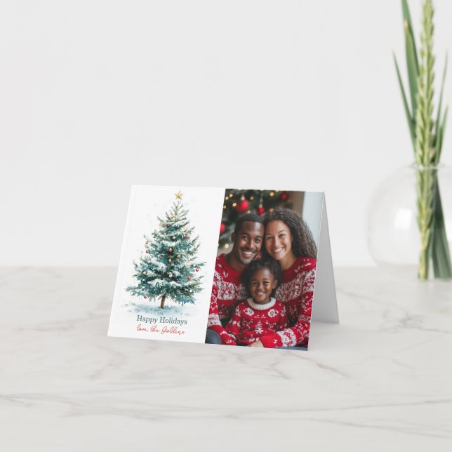 Elegant Watercolor Christmas Tree Custom Photo Holiday Card (Front)