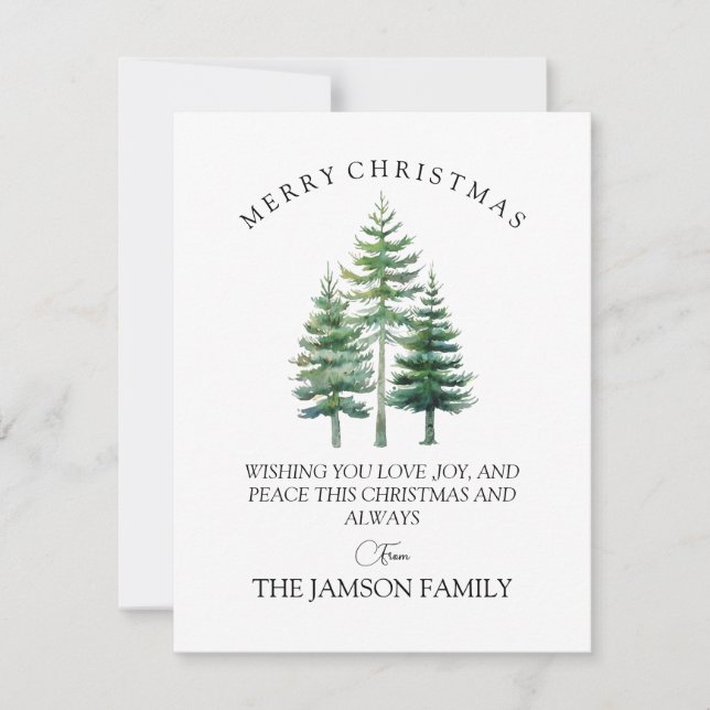 Elegant Watercolor Christmas Tree Family Card (Front)