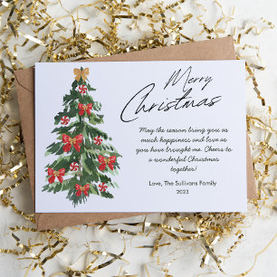 Elegant Watercolor Christmas Tree Flat Holiday Card