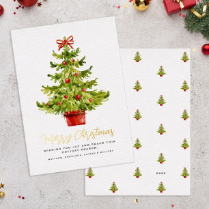 Elegant Watercolor Christmas Tree Gold Script