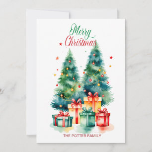 Elegant Watercolor Christmas Tree Holiday Card