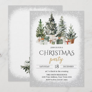 Elegant Watercolor Christmas Tree Holiday Party Invitation