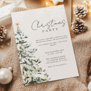 Elegant Watercolor Christmas Tree Holiday Party Invitation
