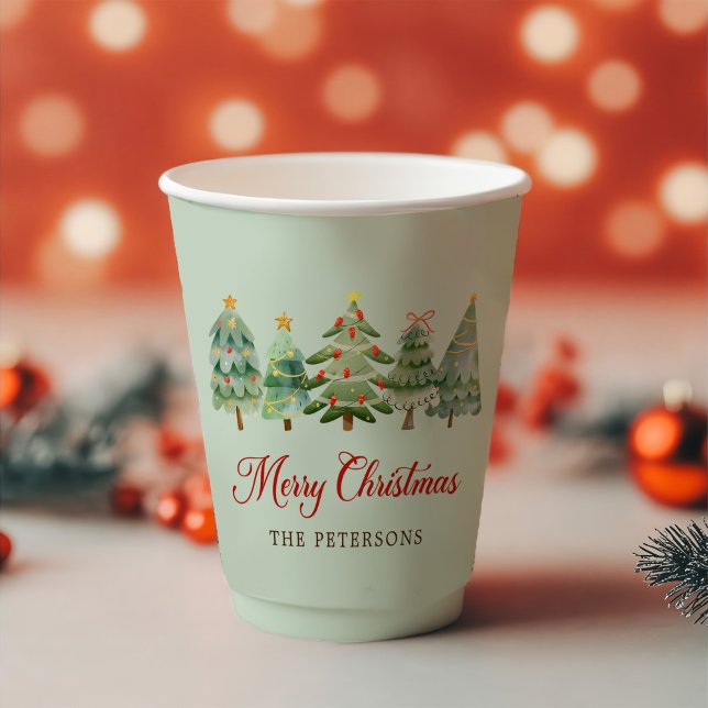 Elegant Watercolor Christmas Tree Holiday Party Paper Cups (Creator Uploaded)