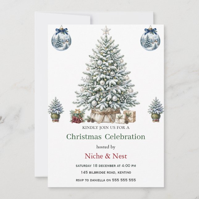 Elegant Watercolor Christmas Tree Invitation (Front)