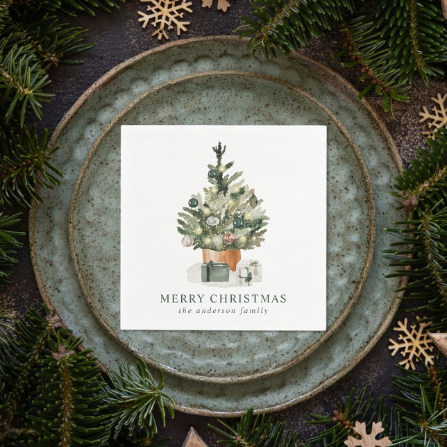 Elegant Watercolor Christmas Tree Napkin (Creator Uploaded)