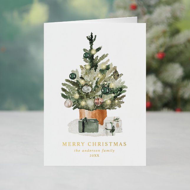 Elegant Watercolor Christmas Tree Non-Photo Foil Holiday Card (Holiday In Situ)