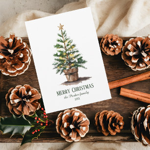 Elegant Watercolor Christmas Tree Non-Photo Holiday Card