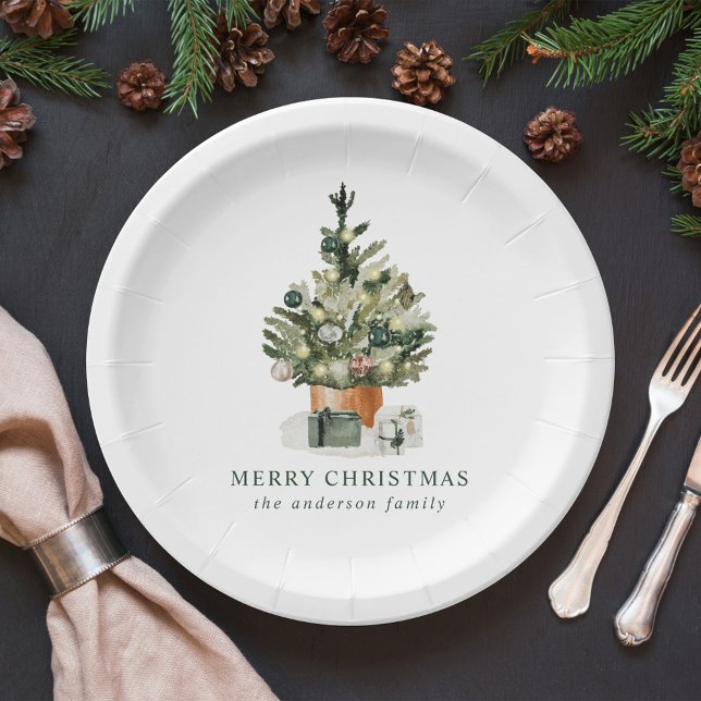 Elegant Watercolor Christmas Tree Paper Plate (Creator Uploaded)