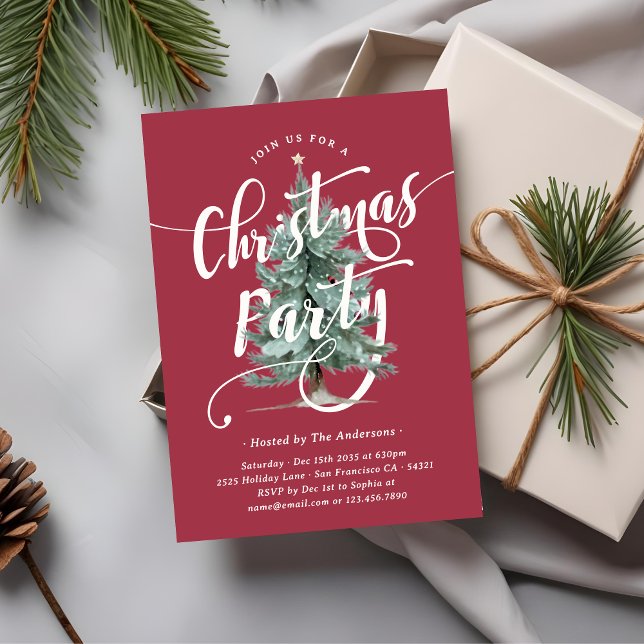 Elegant Watercolor Christmas Tree Party Invitation (Creator Uploaded)