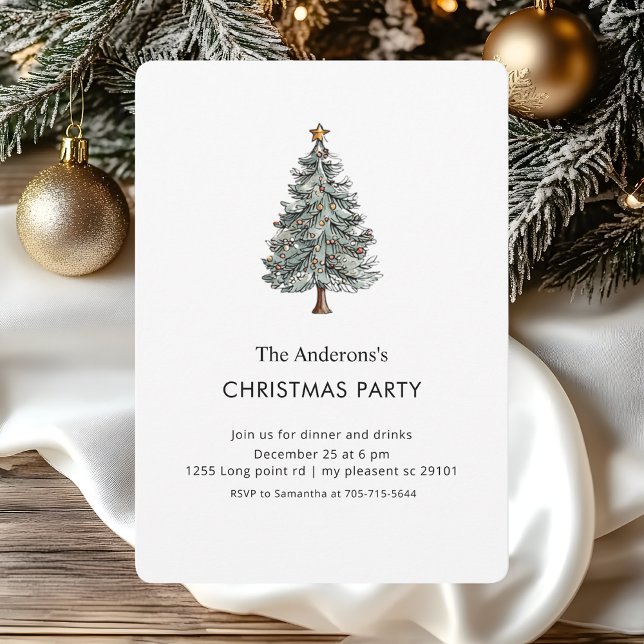 Elegant Watercolor Christmas Tree Party Invitation (Creator Uploaded)