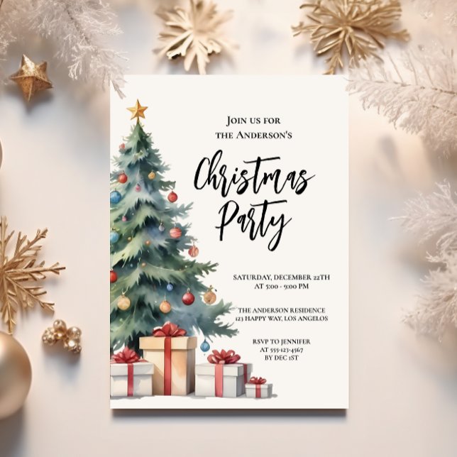 Elegant Watercolor Christmas Tree Party Invitation (Creator Uploaded)