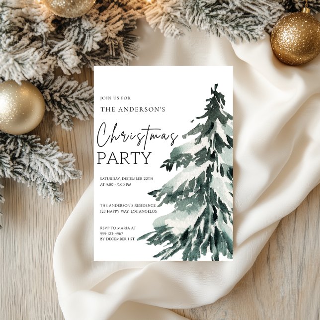 Elegant Watercolor Christmas Tree Party  Invitation (Creator Uploaded)