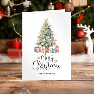 Elegant Watercolor Christmas Tree & Presents Card