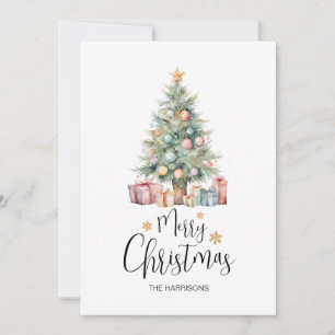 Elegant Watercolor Christmas Tree & Presents Holiday Card
