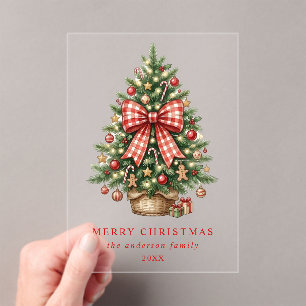 Elegant Watercolor Christmas Tree Red Gingham Bow Acrylic Invitations