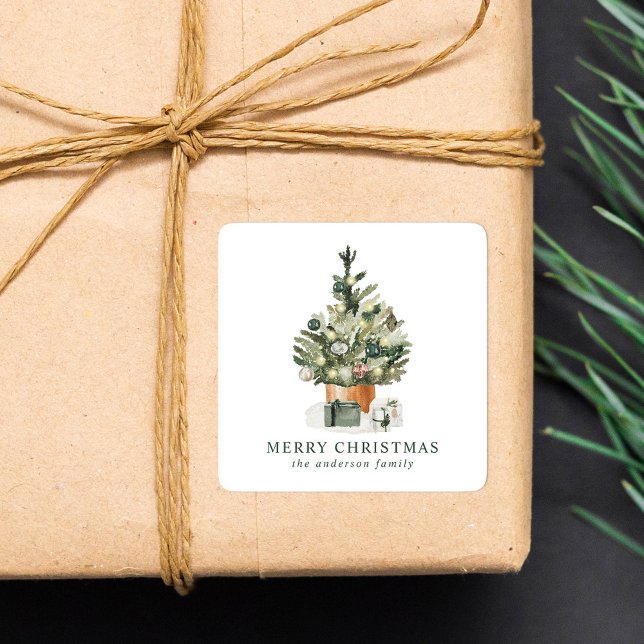 Elegant Watercolor Christmas Tree Square Sticker (Creator Uploaded)