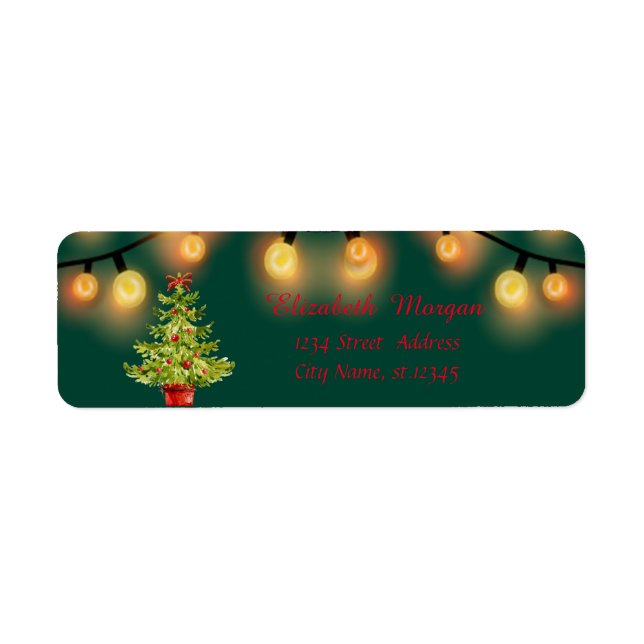 Elegant Watercolor Christmas Tree, String Lights (Front)
