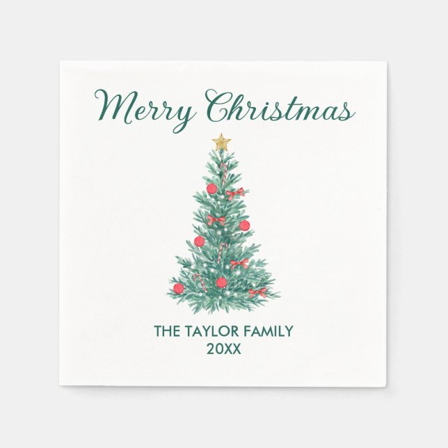 Elegant Watercolor Christmas Tree Typography Napkin (Front)