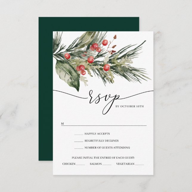 Elegant Watercolor Christmas Wedding RSVP Card (Front/Back)