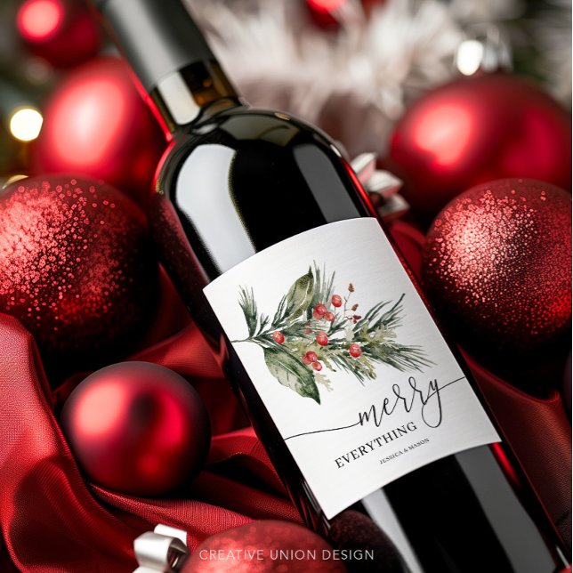 Elegant Watercolor Christmas Wine Label (Creator Uploaded)