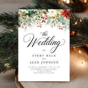 Elegant Watercolor Christmas Winter Wedding Invitation