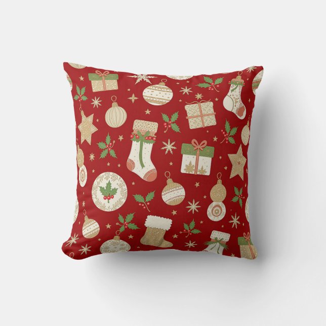 Elegant Watercolor Christmas Wreath & Gold Ribbon  Cushion (Front)