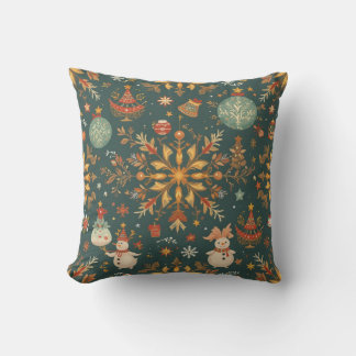 Elegant Watercolor Christmas Wreath & Gold Ribbon Cushion