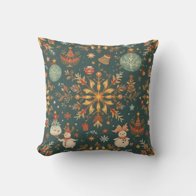 Elegant Watercolor Christmas Wreath & Gold Ribbon  Cushion (Front)