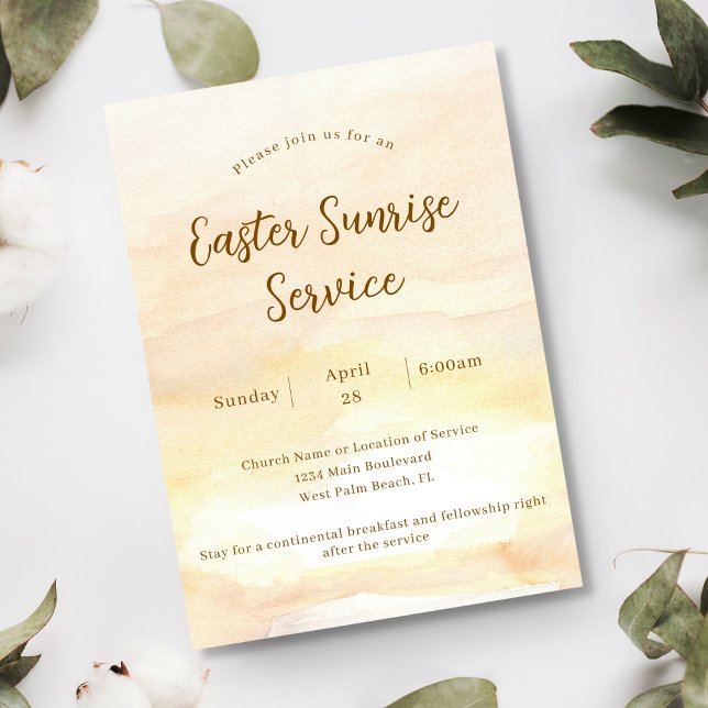 Elegant Watercolor Church Easter Sunrise Service Invitation (Creator Uploaded)